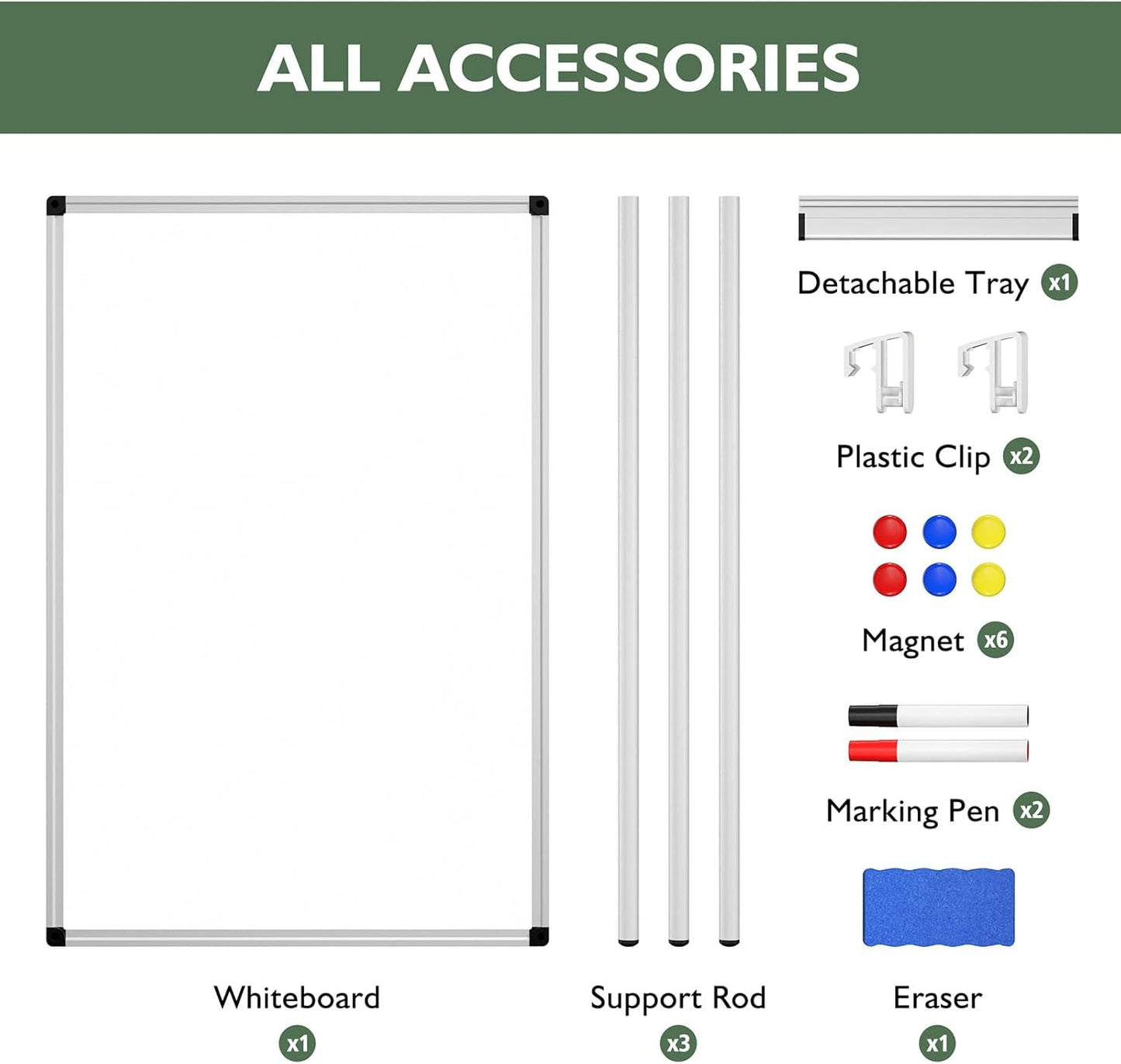 Magnetic Whiteboard Easel Stand, Dry Erase 36 x 24 White Board with Height Adjustable Tripod Stand, 3' x 2' Flipchart Easel Stand Presentation Board, 6 Magnets, 1 Eraser, 2 Pens