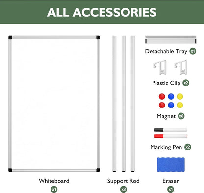 Magnetic Whiteboard Easel Stand, Dry Erase 36 x 24 White Board with Height Adjustable Tripod Stand, 3' x 2' Flipchart Easel Stand Presentation Board, 6 Magnets, 1 Eraser, 2 Pens