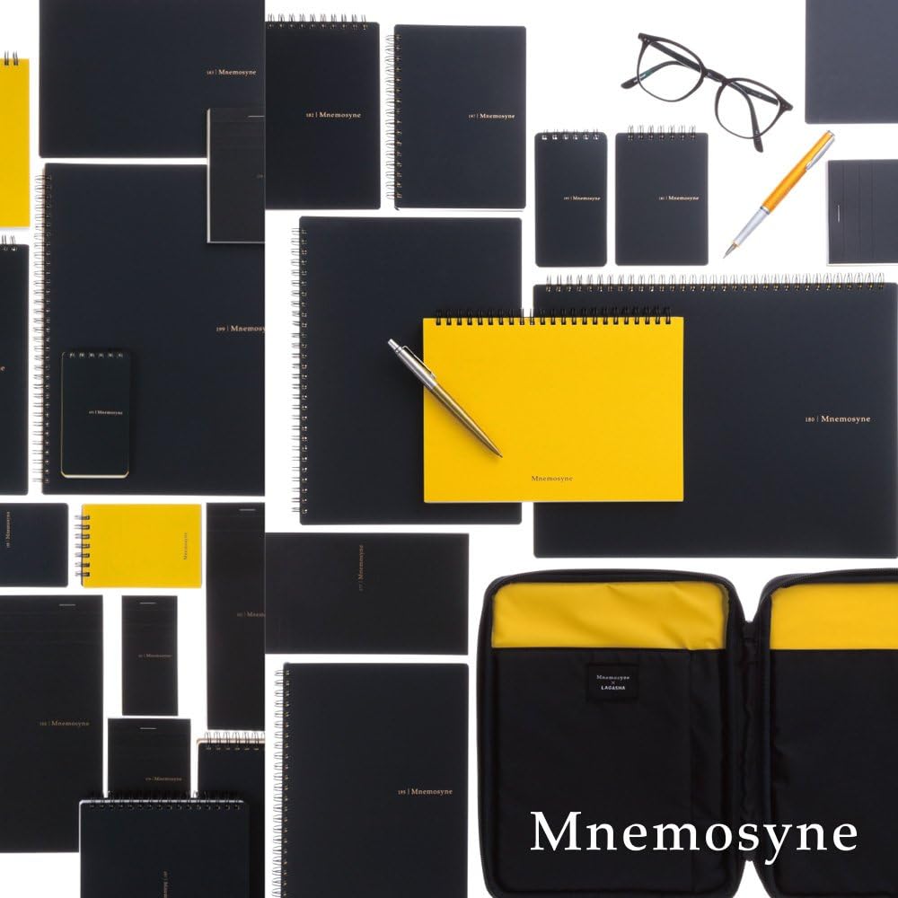 Maruman Mnemosyne Lined Notebook- Vertical A5, 5.83" x 8.27", 70 Sheets / 140 Pages, 7mm College Ruled With Center Line Journal, Perforated Pages & Wire-Bound to Lay Flat, Black, Made in Japan - Colors B