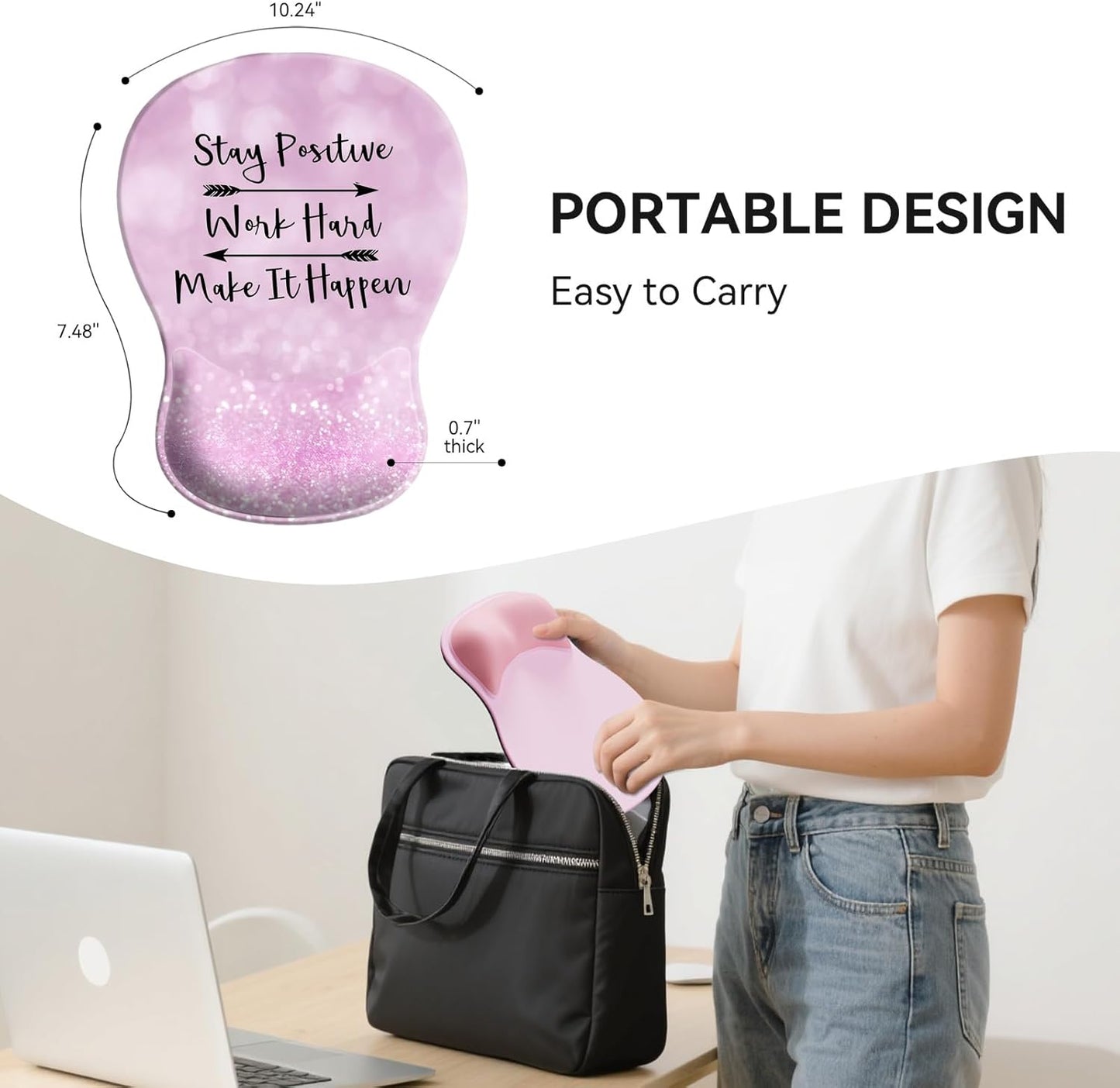 Ergonomic Mouse Pad with Wrist Rest,Cute Gel Mousepad Wrist Support - Small Mini Portable for Travel Mouse Pads for Desk Laptop,Computer,Office & Home Decor (Pink&Light Pink)