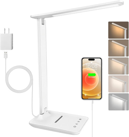 shinelife LED Desk Lamp for Office Home, Bright Desk Light with USB Charging Port, Adjustable Dimmable Desk Lamps 5 Modes 5 Brightness, Touch Study Lamp for Nail, Craft, Puzzle, Sewing, Study, Black