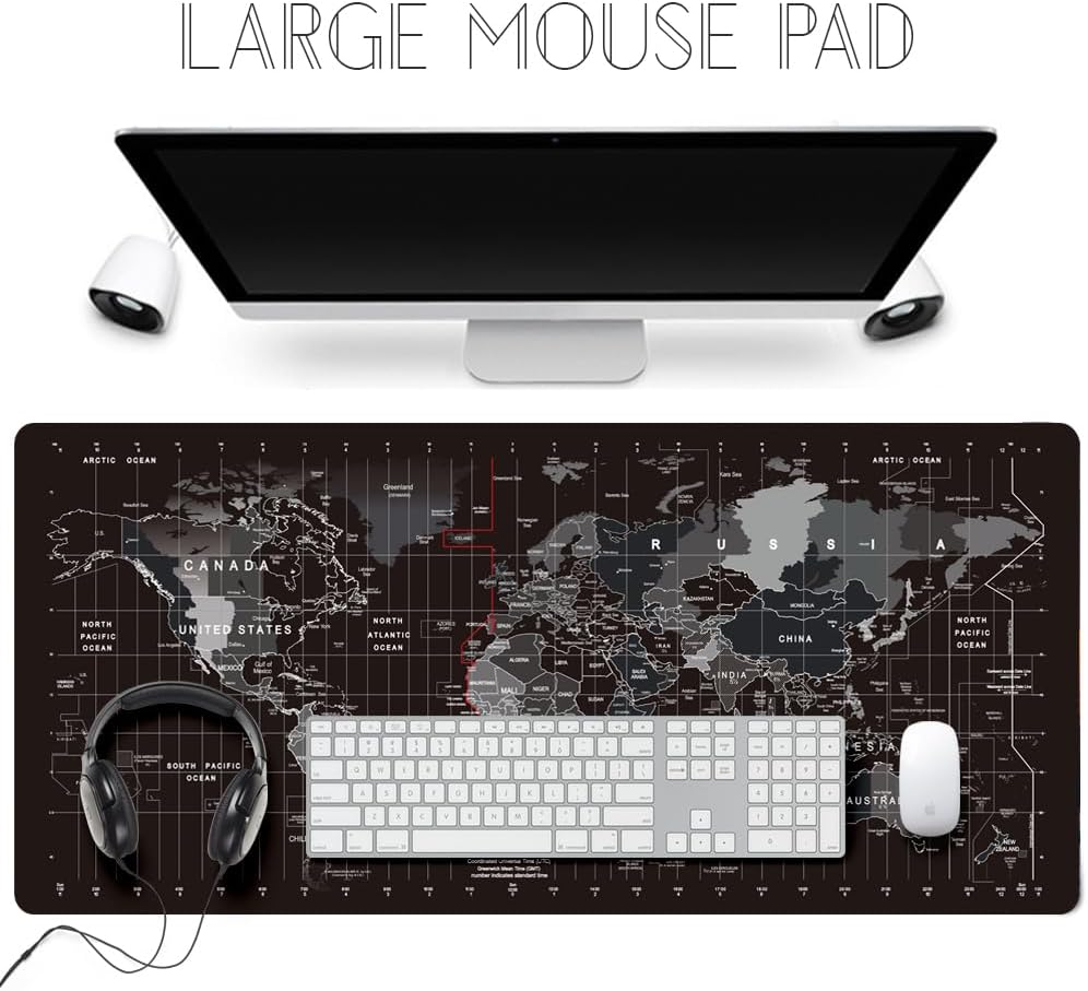 HGWALP Black Topographic Large Gaming Mouse Pad Extended XXL(900 * 400 * 3MM) Mouse Mat Long Desk Pad with Stitched Edges for Keyboard Home Office Gaming Work Big Desk Mat