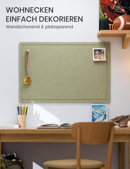 Fluxynara Bulletin Board, 23.6" x 17.5" Cork Board Alternative with 12 Safe Removable Adhesive Tabs, Foldable Felt Pin Board for Home Office, Classroom, Bedroom,Entryway for Walls—Sage