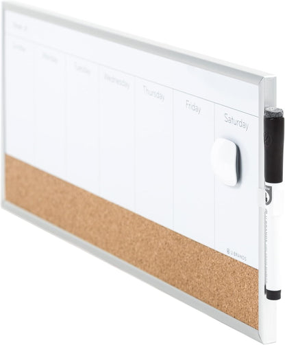 U Brands Dry Erase Weekly Combo Board, 7" x 16" Inches, Office Supplies, Silver Aluminum Frame, Pack of 1 (4585U03)