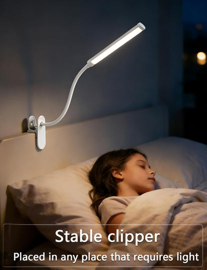 2 Pack Clip On LED Desk Lamp, 3 Lighting Modes 10 Brightness Levels, Flexible Goose Neck Swing Arm Task Lamp, Eye Caring USB Powered Clamp Light for Home Office Study Reading Bedside
