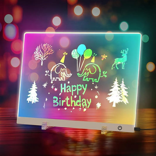16 Inch LED Drawing Board for Kids - USB C Rechargeable 7 Color Light Up Acrylic Note Pad with Stand, 13.7"x10" Dry Erase Board, 7 Markers & Tracing Book, Gifts for Girls 6-12 Year Old