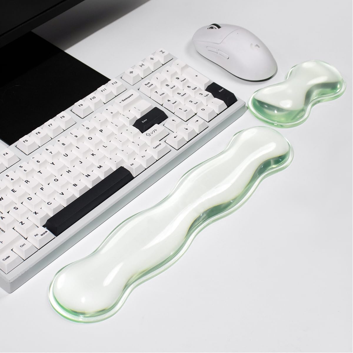 Clear Gel Wrist Rest for Keyboard and Mouse, Green Silicone Mouse Wrist Rest Set, Cute Ergonomic Wrist Rest for Keyboard 60%/75%(Green)