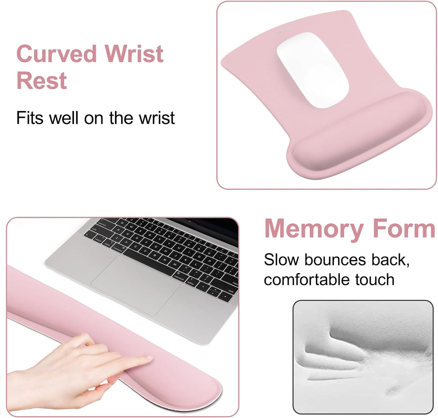 MOSISO Wrist Rest Support for Mouse Pad & Keyboard Set, Ergonomic Mousepad Non-Slip Base Home/Office Pain Relief & Easy Typing Cushion with Neoprene Cloth & Raised Memory Foam, Black