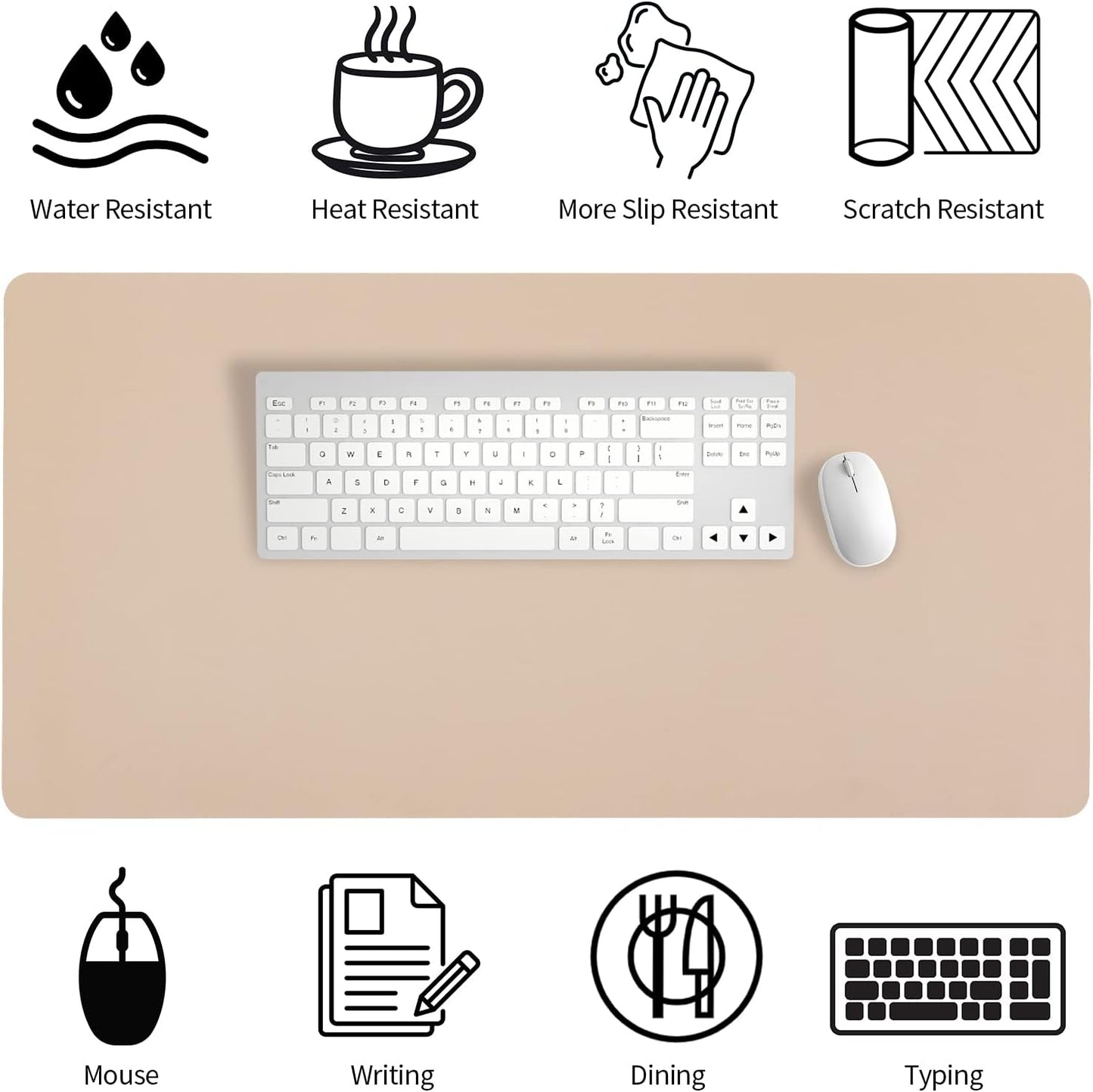 Bloss Leather Desk Pad and Keyboard Wrist Rest, Large Mouse Pad + Keyboard Pad+Mouse Wrist Support, Non-Slip Desk Mat Protector for Office, Home(31.5×15.7 Inches,Beige) - Colors A