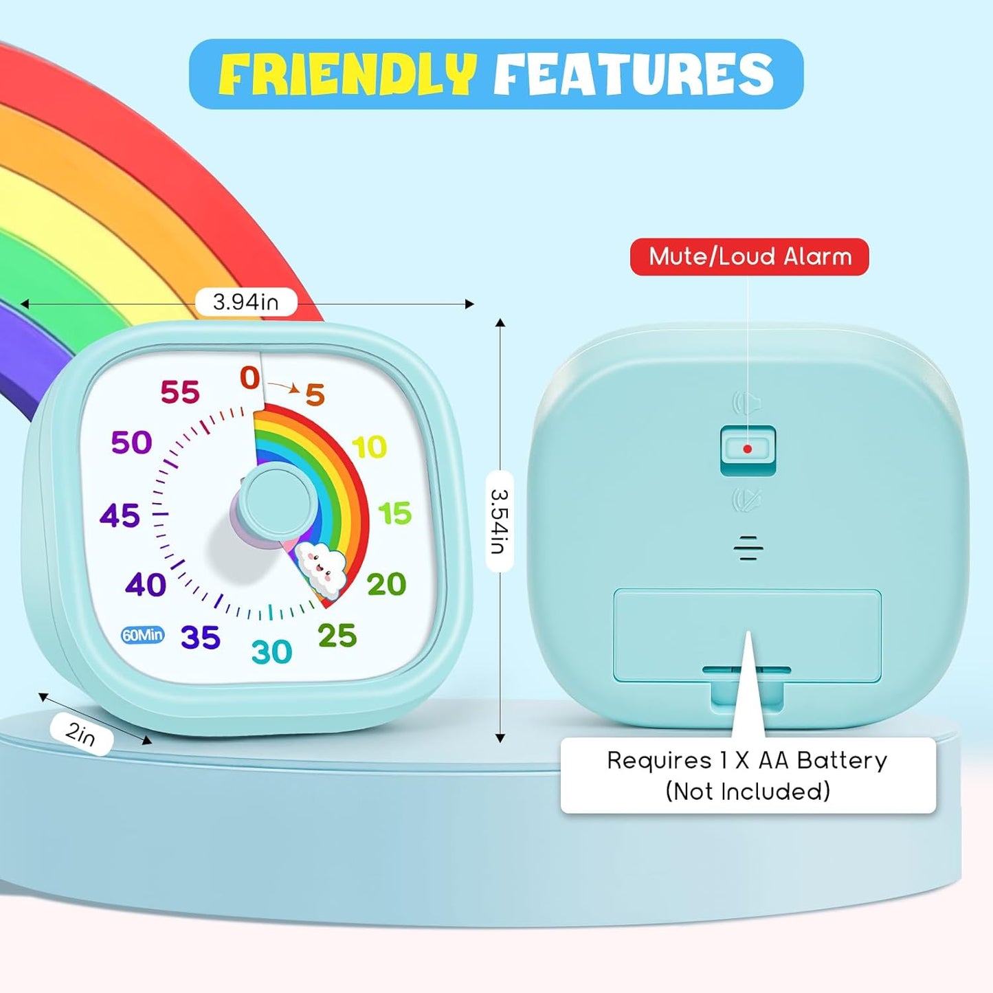 HIPPIH Visual Timer for Kids - 60 Minute Pomodoro Timers for Classroom Kitchen Office, Countdown Kids Timer Clock with Rainbow Disk, Desk Time Management Tool for Toddler with Silent Operation, Blue