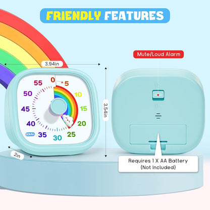 HIPPIH Visual Timer for Kids - 60 Minute Pomodoro Timers for Classroom Kitchen Office, Countdown Kids Timer Clock with Rainbow Disk, Desk Time Management Tool for Toddler with Silent Operation, Blue