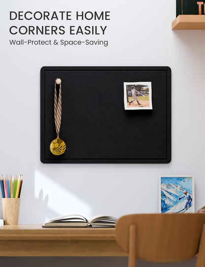 Fluxynara Bulletin Board, 23.6" x 17.5" Cork Board Alternative with 12 Safe Removable Adhesive Tabs, Foldable Felt Pin Board for Home Office, Classroom, Bedroom,Entryway for Walls—Sage