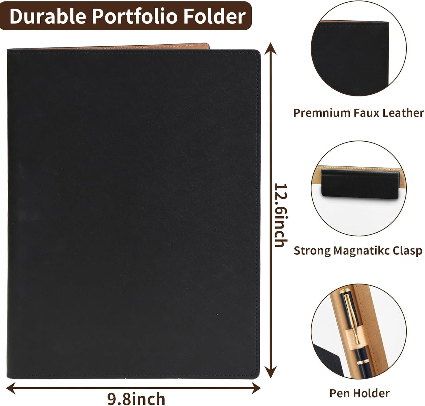 360° Foldable Clipboard Portfolio with Non-Marking Magnetic Clip & Elastic Pen Loop, A4/Letter Document Holder for Business, Office & Interviews