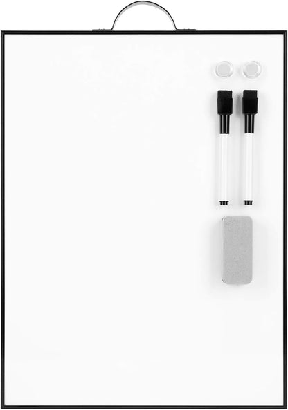 TSJ OFFICE Small Whiteboard Cork-Board - 16" X 12" Portable Aluminum Black Framed Magnetic Dry Erase Board, Small Bulletin Cork Board with Holder for Office, Home and School