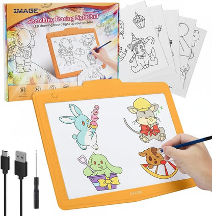 IMAGE A4 LED Tracing Pad for Kids, Rechargeable Light Up Drawing Tablet Board Children Portable Art Christmas Gift for Boys Girls Ages 6+(with 10 Traceable Sheets), Durable & Fun Creative Toy(Blue)