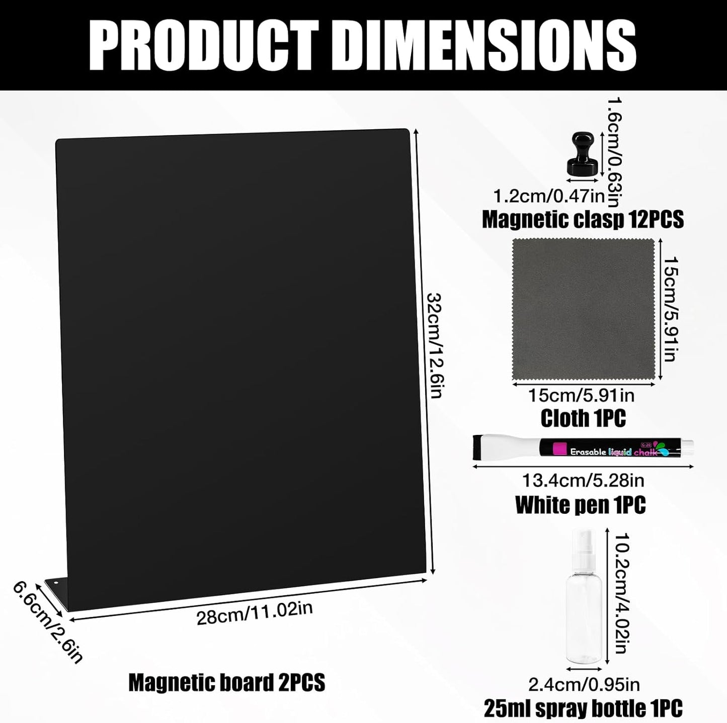 2 Pack Magnetic Bulletin Board Set, Magnetic Display Board, Small Desktop Magnet Stand, Contains Pen & 12 Magnet Clasps, for Home, School, Kitchen, Office Notice Display 12.6×11×2.6 inches