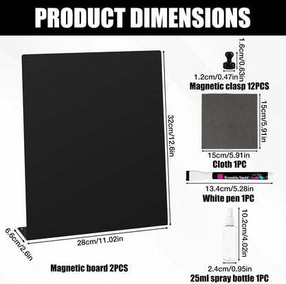 2 Pack Magnetic Bulletin Board Set, Magnetic Display Board, Small Desktop Magnet Stand, Contains Pen & 12 Magnet Clasps, for Home, School, Kitchen, Office Notice Display 12.6×11×2.6 inches