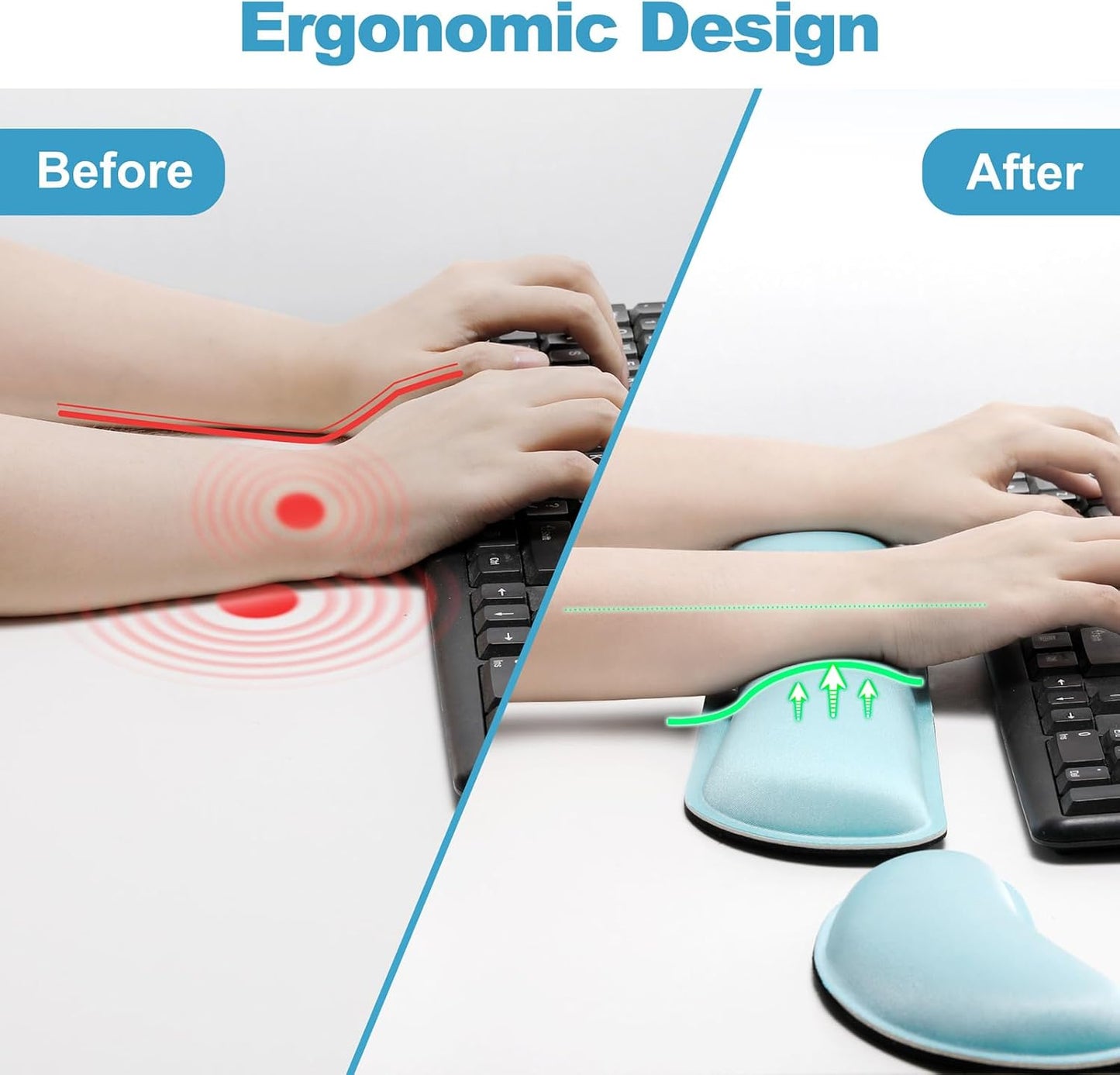 Gimars Upgrade Enlarge Silky and Superfine Fabric Gel Memory Foam Keyboard Wrist Rest Set, Ergonomic Keyboard Mouse Wrist Support for Typing Pain Relief, Comfort for Office, Gaming, Computer, Black