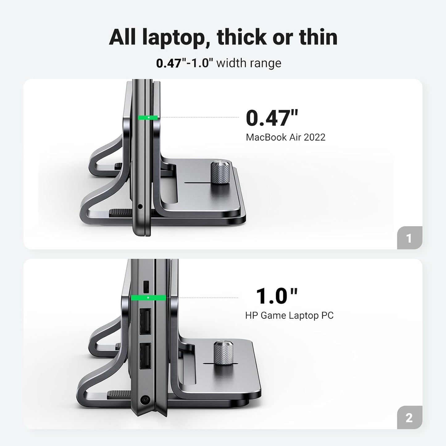 UGREEN Vertical Laptop Stand Holder for Desk Compatible with MacBook Pro, MacBook Air Stand Vertical Aluminum Adjustable for Up to 17.3 Inch Gaming Laptop, Gray
