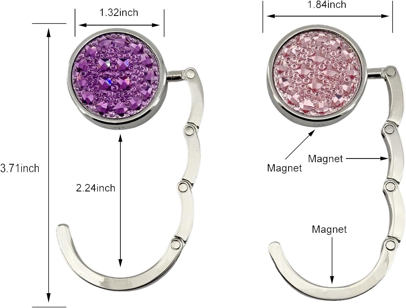4 Pack Foldable Purse Hook for Table, Folding Women's Handbag Hangers Hooks for Desk, Bling Table Bag Holder for Women Bag Mixed Color(1 Black & 1 White & 1 Gold & 1 Pink)