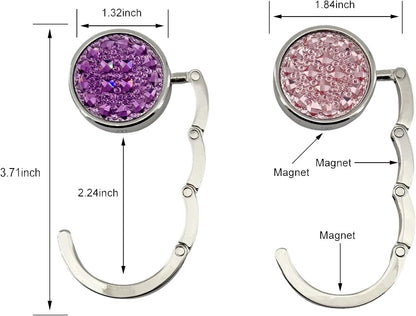 4 Pack Foldable Purse Hook for Table, Folding Women's Handbag Hangers Hooks for Desk, Bling Table Bag Holder for Women Bag Mixed Color(1 Black & 1 White & 1 Gold & 1 Pink)