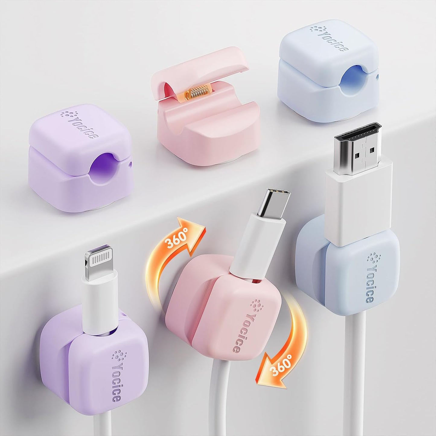 12Pack Rotatable Cord Organizer,Spring Cable Clips Desk Cable Management Cord Holder Adhesive Phone Charger Cord Clips for Home Office Car Wall Nightstand Accessories, Clear