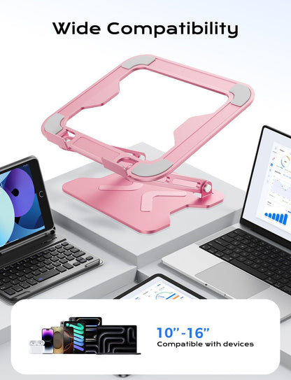 JCZT Adjustable Laptop Stand for Desk, Metal Foldable Laptop Riser, Portable Laptop Holder Mount, Ventilated Cooling Computer Notebook Stand for MacBook Air Pro, All 10-16'' Notebooks Laptops, Pink