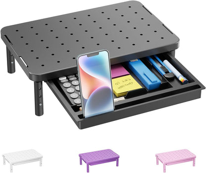 WALI Monitor Stand Riser with Drawer and 2 Pen Holders, Desk Organizers and Accessories for Computer, Printer, Laptop Stand for Home Office Supplies, (PTT004-B), 1 Pack, Black
