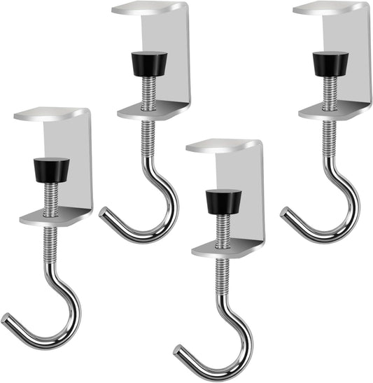 Heavy-Duty Desk Hook Table Clamp Hooks Hanging Bag Backpack, 6 Pcs Metal Rust-Resistant Shelf Hooks, Adjustable Desktop Mounting Hook (6 pcs)