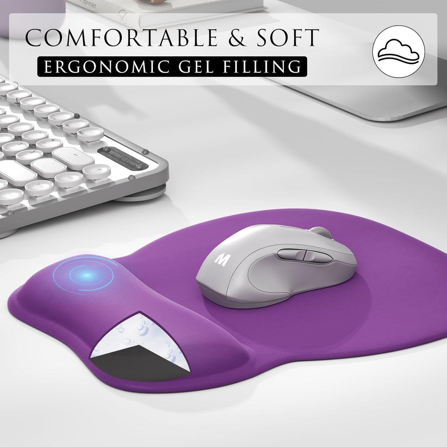 MROCO Ergonomic Mouse Pad with Gel Wrist Rest, Smooth Wrist Support Surface, Non-Slip PU Base for Pain Relief, Comfortable Mousepad for Computer, Laptop, Office & Home, 9.4 x 8.1 in, Black