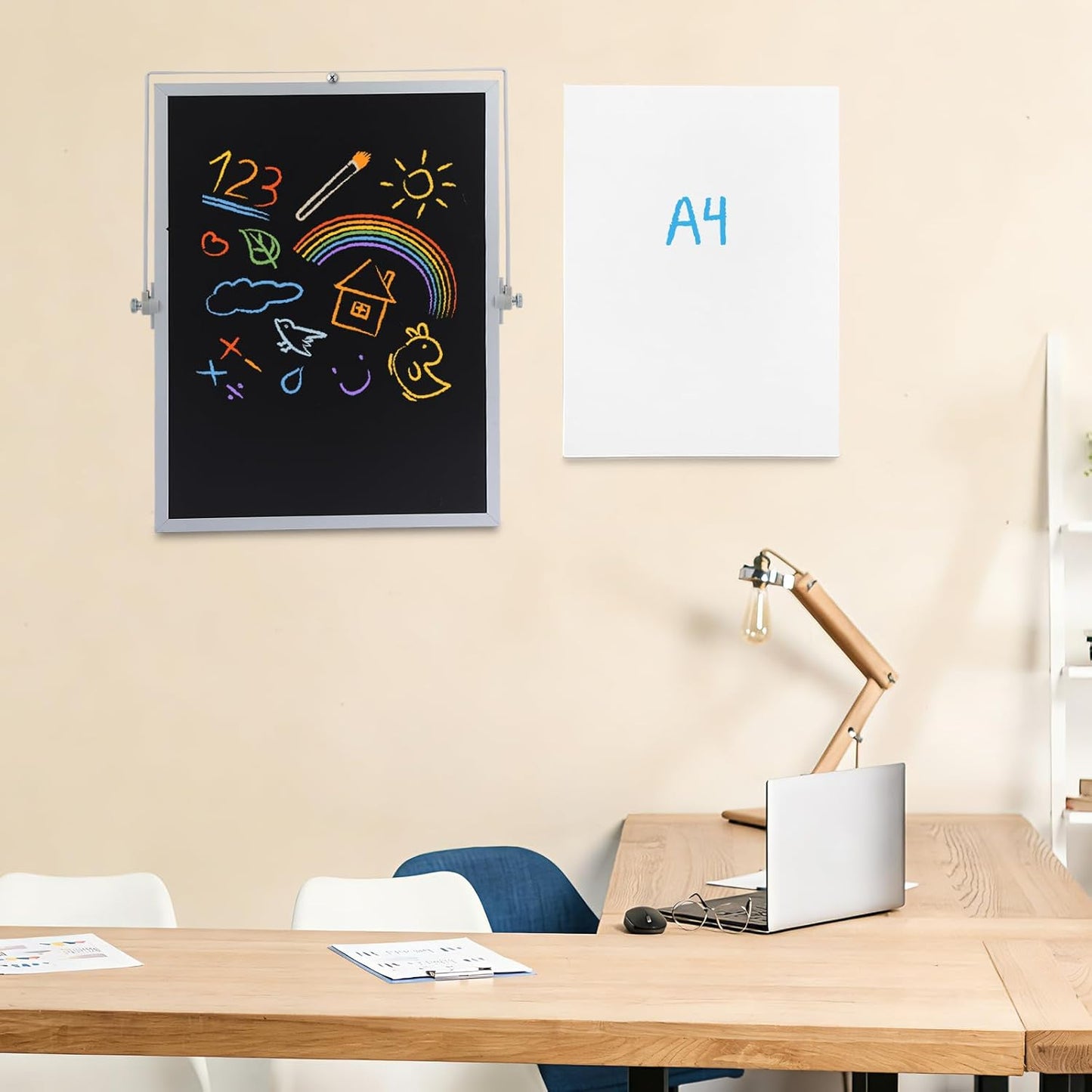 Small Magnetic Chalk Board Easel 10"X10", Double-Sided Tabletop & Wall Hanging Chalkboard with 4 Chalks & Eraser, Desktop Mini Black Board Sign for Office Desk Home Menu and School