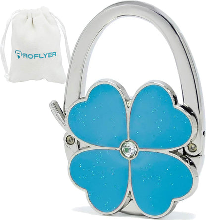 ROFLYER Clover Design Foldable Handbag Hanger Folding Purse Table Hook Holder(White)