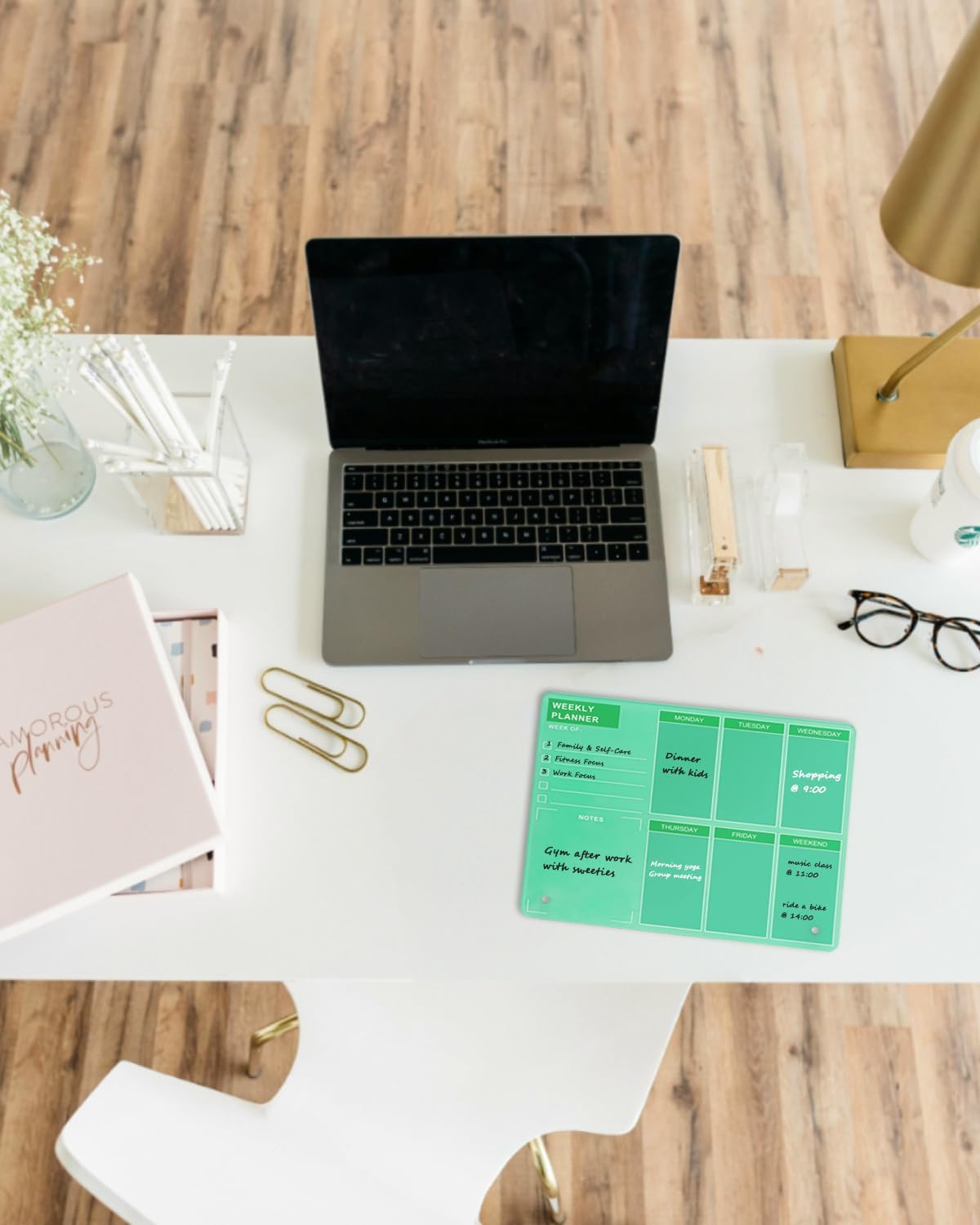 Desktop Thickened Acrylic Dry Erase Board, Weekly White Board with to Do List, Tabletop Whiteboard with Stand, Frameless Dry Erase Pink White Board，9.5"x6.7" for Office, Home, School(Desktop-PK-1724)