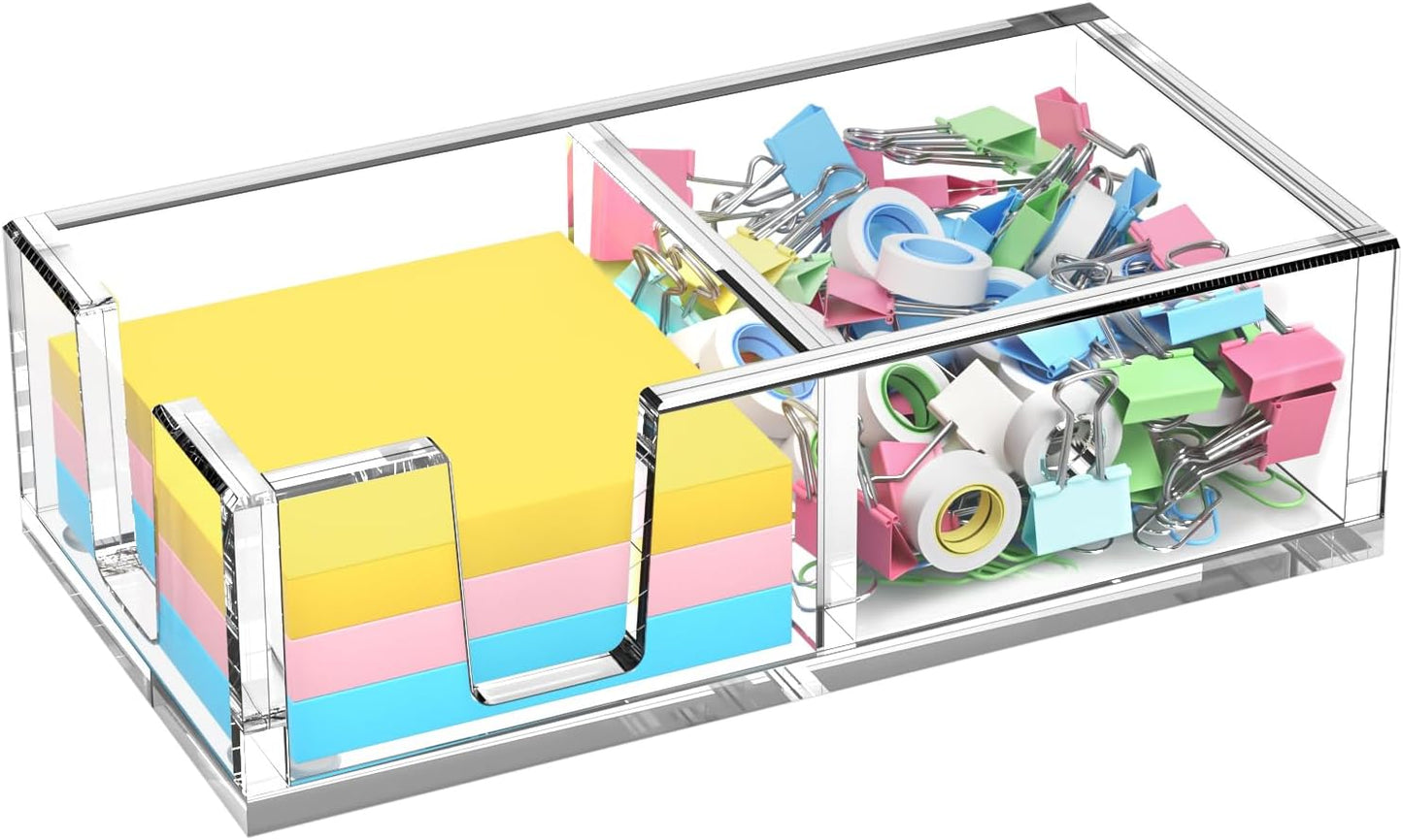 Acrylic Sticky Note Holder, Self-Stick Note Pad Holder W/O Pads - Note Dispenser Memo Pad Holder Desk Organizer for School Office Home (3''x3'' Clear)
