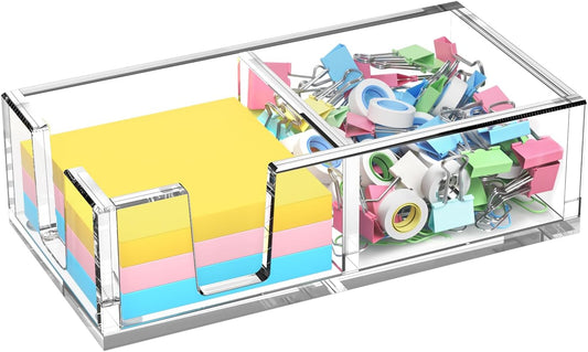 Acrylic Sticky Note Holder, Self-Stick Note Pad Holder W/O Pads - Note Dispenser Memo Pad Holder Desk Organizer for School Office Home (3''x3'' Clear)