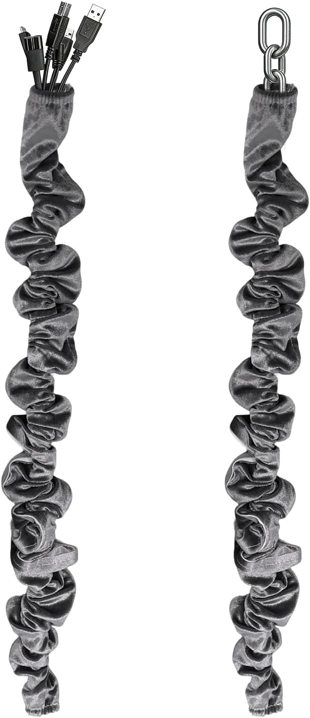 Chandelier Cord Cover Gray 2 Pack with Touch Fasteners,70.8inches Brushed Polyester Fabric Chain Sleeve for TV Cord Cover Decorative Wire Hider Easy Install Convenient for Wire Management