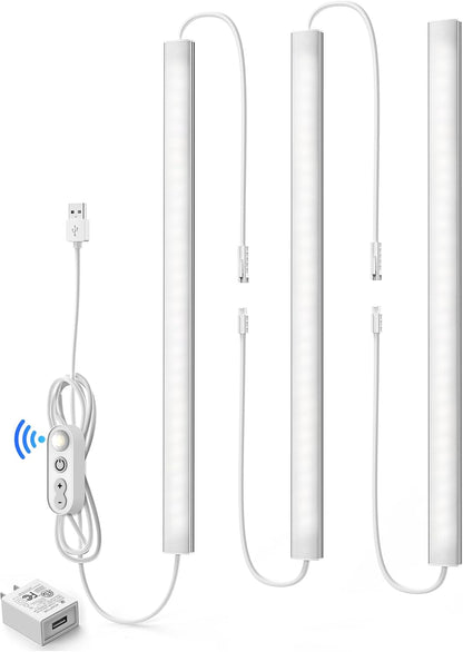 Plug-in Under Cabinet Lighting, Dimmable Under Counter Lights for Kitchen, 2pcs 12 Inch, Warn White 3000K Linkable USB Led Closet Light, Wired Indoor Night Lights Bar for Desk,Sink,Workbench