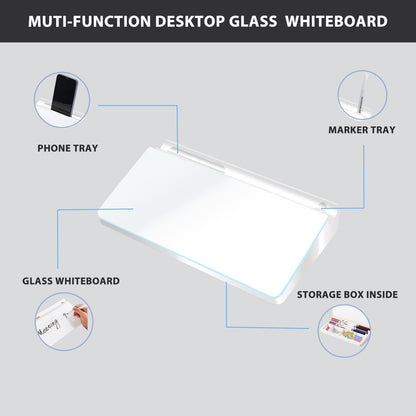 Glass Desktop Whiteboard Dry Erase Board Computer Keyboard Stand Desk White Board Organizers with Accessories 2 Markers,1 Eraser for Office, Home, School Supplies