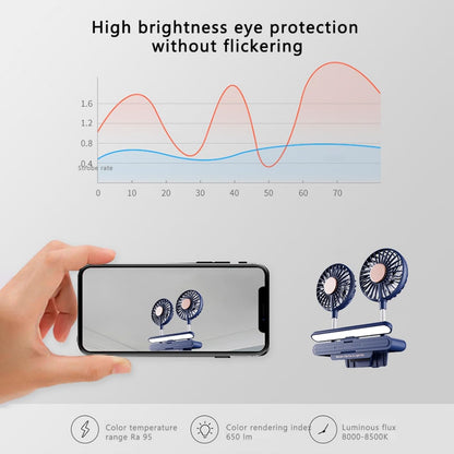 Binguowang Monitor Fan with Clamp & Light Bar Desk Lamp with fan for Office mini Desk fan small quiet with lamp for PC Laptops Tablet for Home Office Portable Working Reading Stand Lamp (Dark Blue)