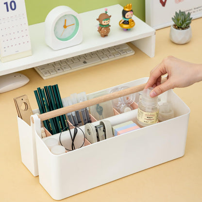Vidifor Art Supply Organizers Caddy with Handle, Desk, Makeup Caddy and Tote (White+Pink, Large)