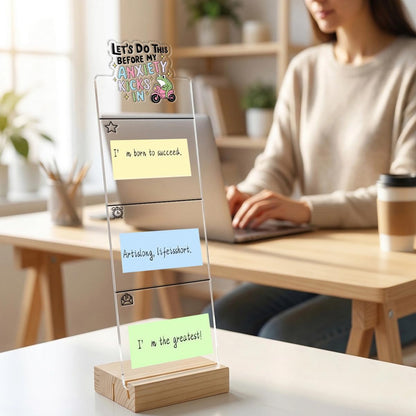 Monitor Memo Board Computer Monitor Memo Board Sticky Note Organizer Kidney Acrylic Desk Accessories Removable Wooden Base Set Sticky Notes 100 Sheets 11.8×3.1 inches