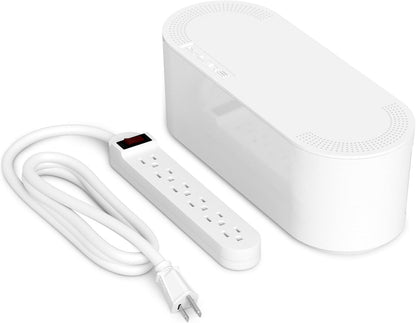 D-Line Cable Management Box, Power Strip Cover, Floor Outlet Hider, Desk Cord Organizer, Hide Extension Leads, 12.75" (L) x 5" (W) x 4.5" (H), for use with Power Strips up to 10.5in (L) - Small, Black