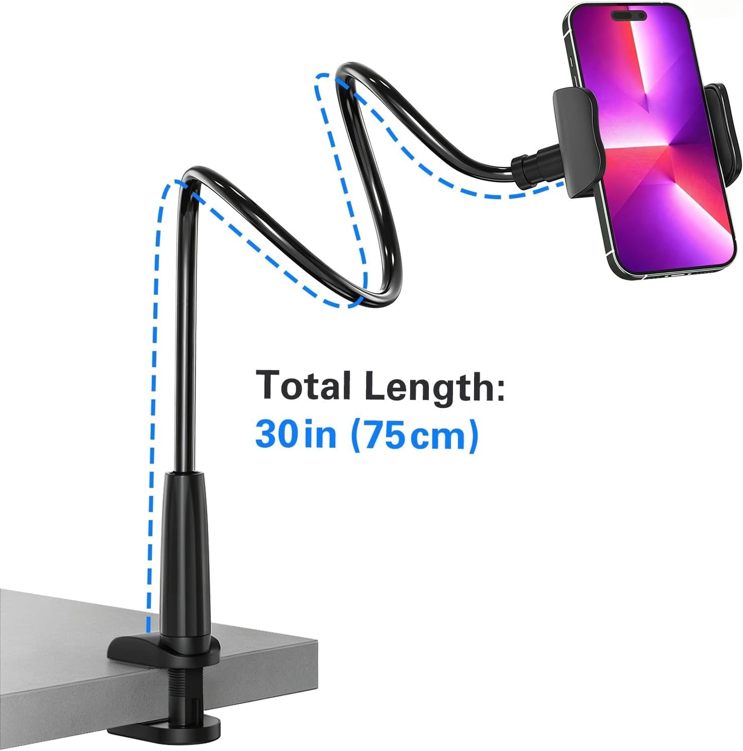 MAGIPEA Gooseneck Phone Holder for Bed, Flexible Overhead Cell Phone Mount for Desk, Hands-Free Viewing Clamp Stand Compatible with iPhone 17 16 15 Pro Max and 3.5-7" Devices
