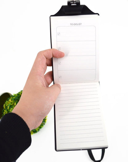 PU Leather Lanyard Meeting Notebook Neck Hanging Notepad with ID Slot and Pen, 3.5X5.1inch, Black