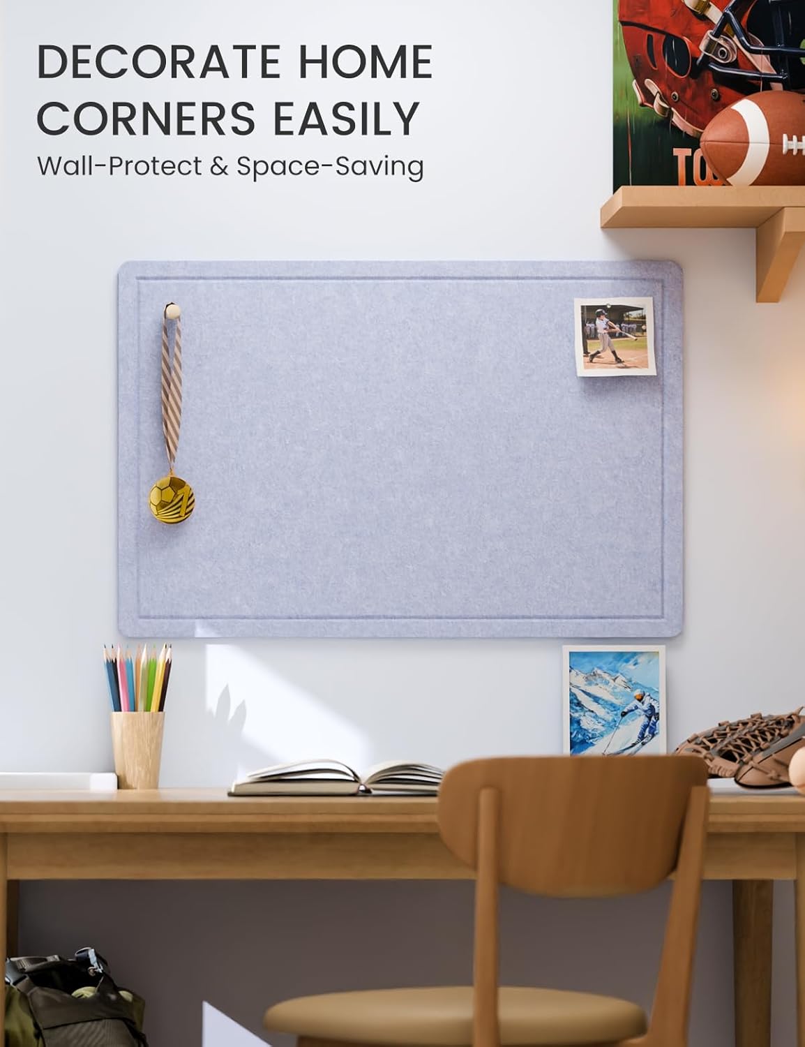 Fluxynara Bulletin Board, 23.6" x 17.5" Cork Board Alternative with 12 Safe Removable Adhesive Tabs, Foldable Felt Pin Board for Home Office, Classroom, Bedroom,Entryway for Walls—Sage