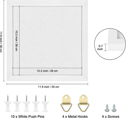 Cork Board Bulletin Board, Cork Boards for Walls with Felt, Small Corkboard with White Frame, Decorative Hanging Pin Board for Home School Office, Vision Board, 11.8x11.8 inches White 1pc