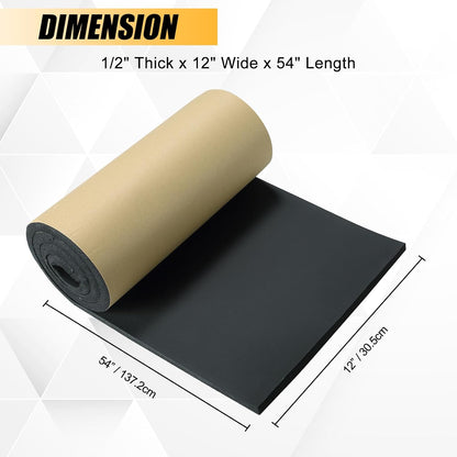 Sponge Neoprene Foam Rubber Sheet with Adhesive, 1/4" T x 12" W x 54" L, 4.5 Sqft for DIY Padding, Gaskets, Weatherproofing, Soundproofing, Vibration Dampening, Sponge Neoprene Foam Rubber Sheet