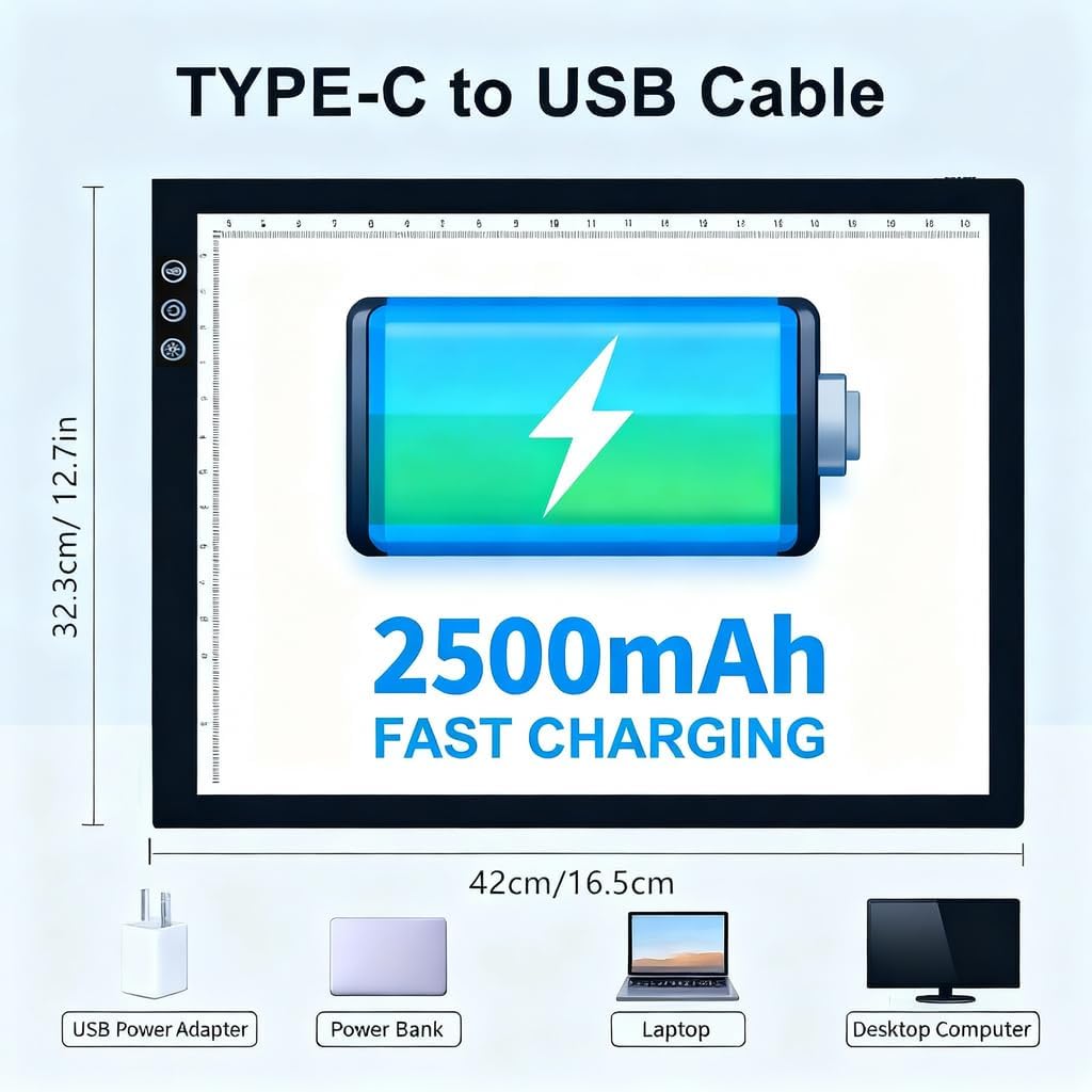 Large A2 LED Light Pad for Diamond Art Painting & Tracing, USB-Powered Light Board with 3 Brightness Levels - Includes Clips & Painting DIY Tools Kit
