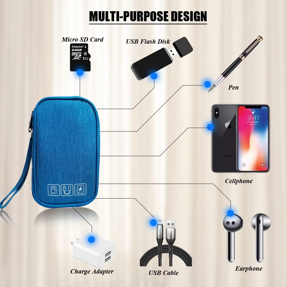 Electronic Organizer Bag Cable Organizer Travel Cord Organizer Case Pouch Portable Carrying Case for Charger Hard Drive Earphone USB SD Card (Black)