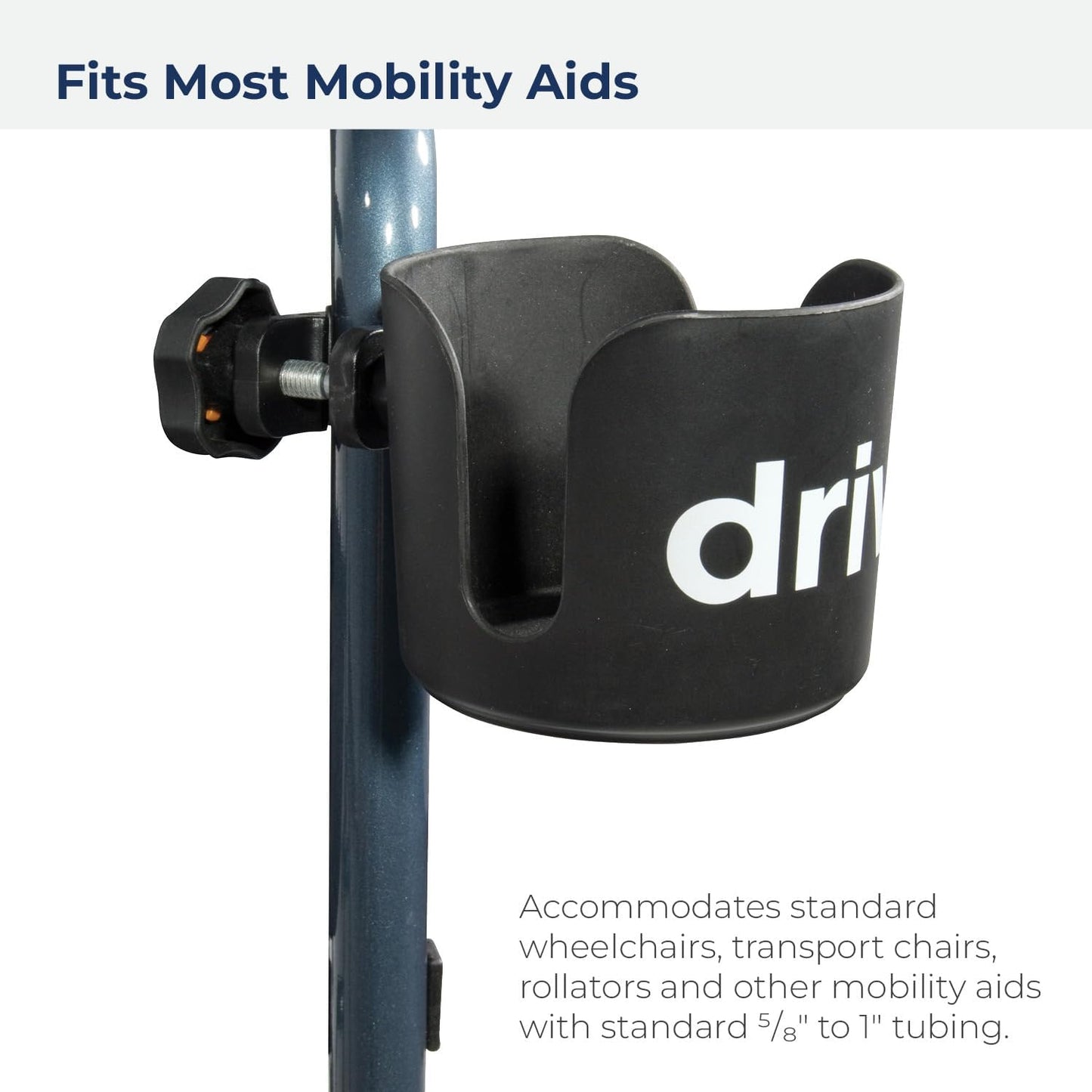 Drive Medical Universal Clamp-On Cup Holder For Walker, Rollator, & Wheelchair, 3.5 x 4 Inch, Black